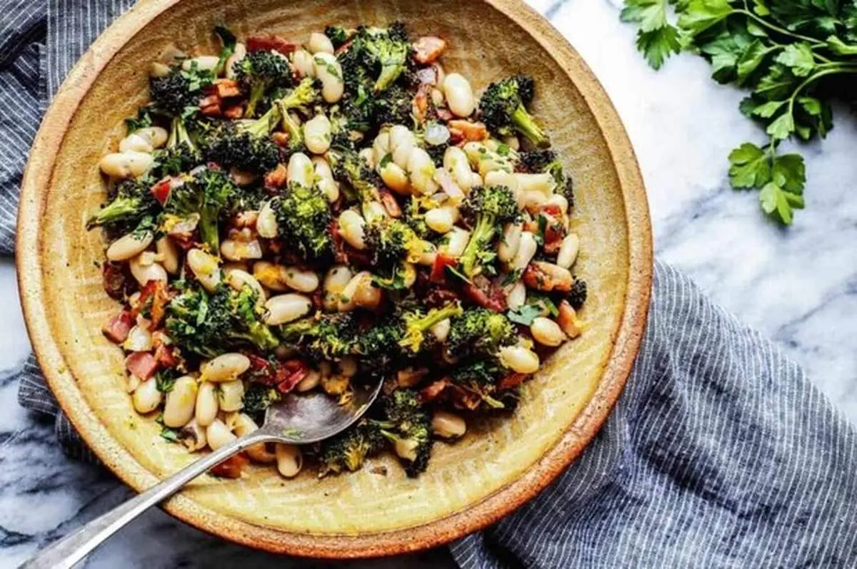طرز تهیه خوراک لوبیا با پستوی بروکلی و لیمو