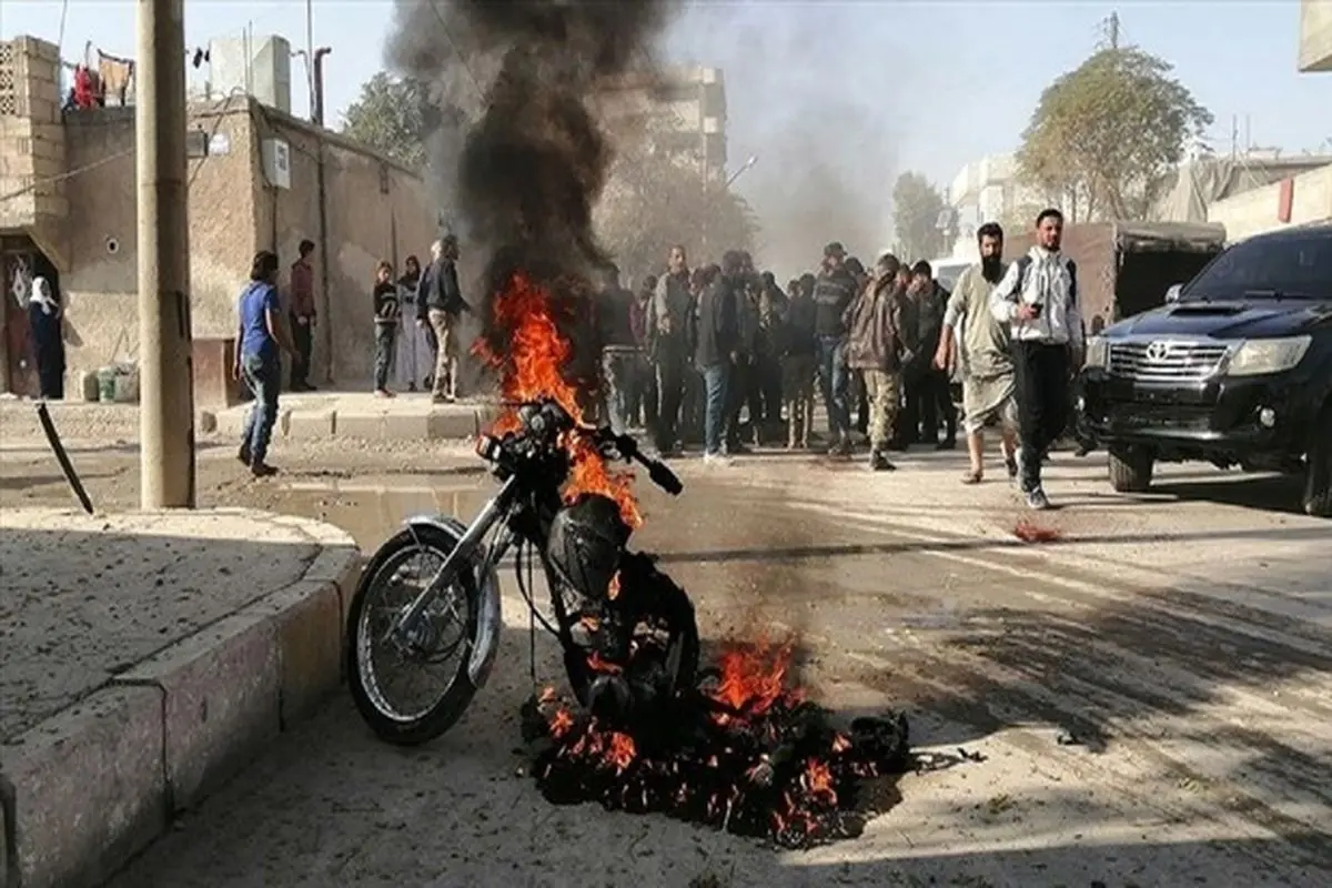 انفجار موتورسیکلت بمب گذاری شده در جرابلس