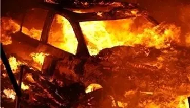 آتش‌سوزی خودروی پژو ۴۰۵ در اتوبان کرج - چالوس + فیلم