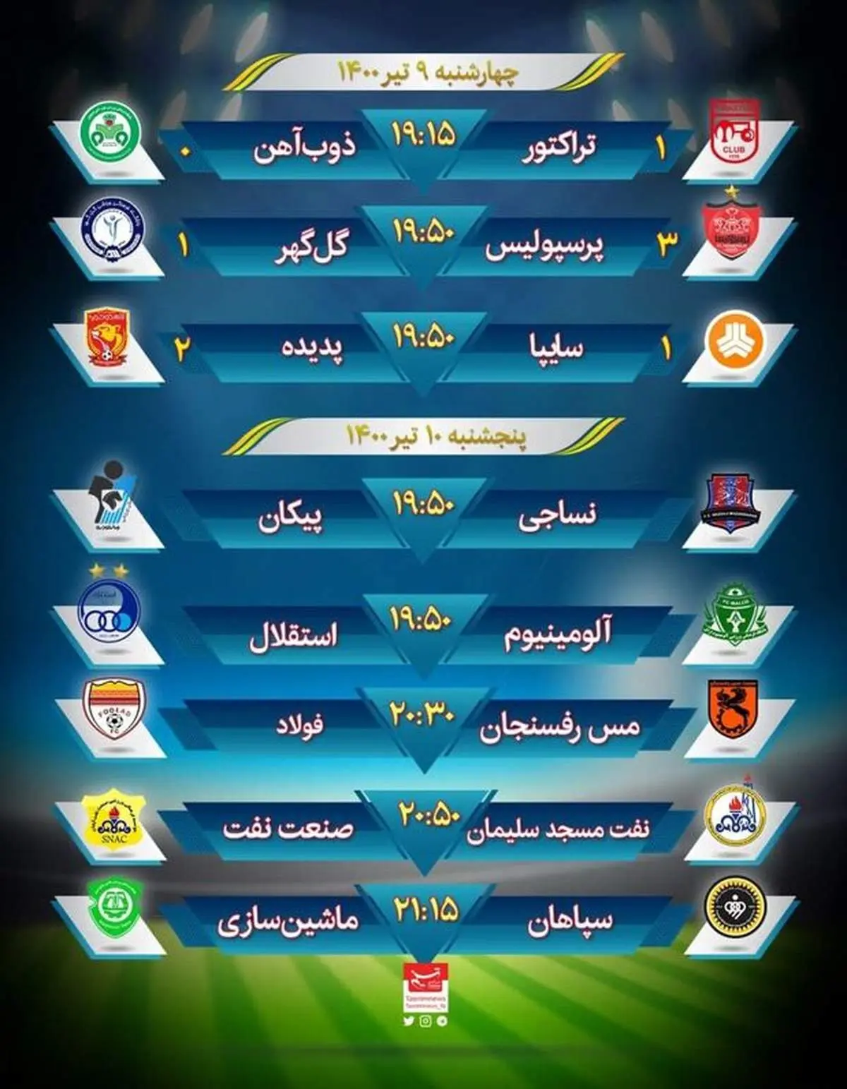 برنامه امروز مسابقات هفته ۲۵ لیگ برتر+عکس