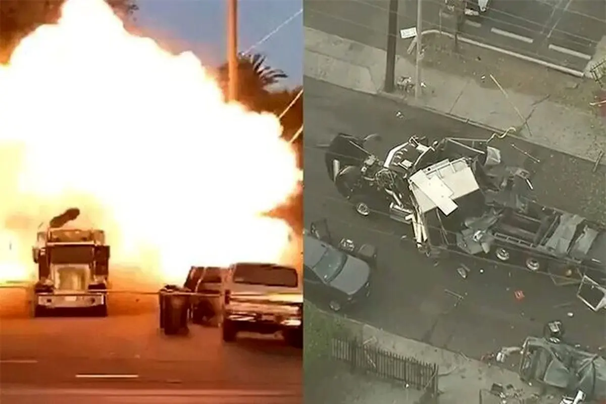 تصاویری هولناک از لحظه انفجار یک کامیون در آمریکا + فیلم