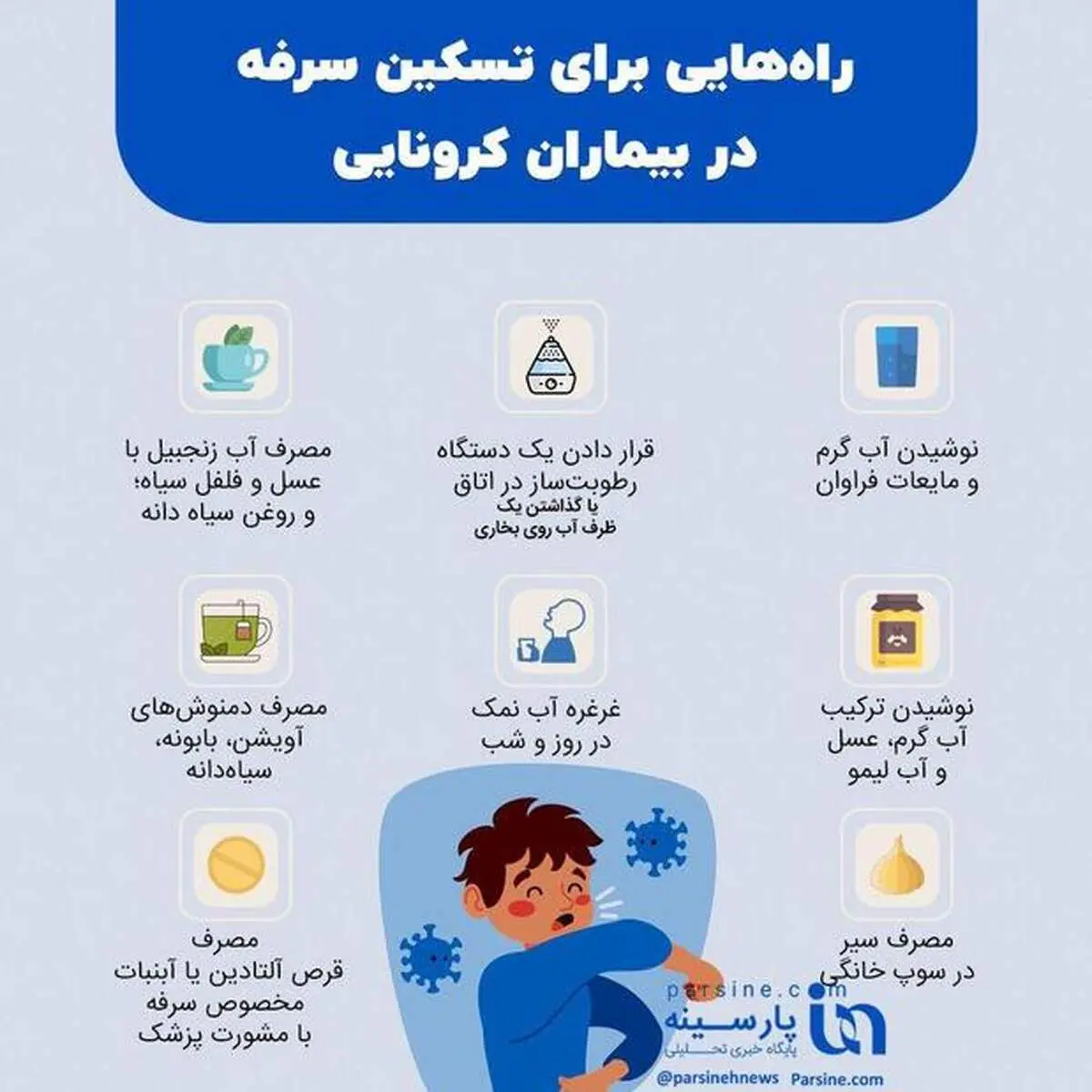 راه‌هایی برای تسکین سرفه در بیماران کرونایی+اینفوگرافی
