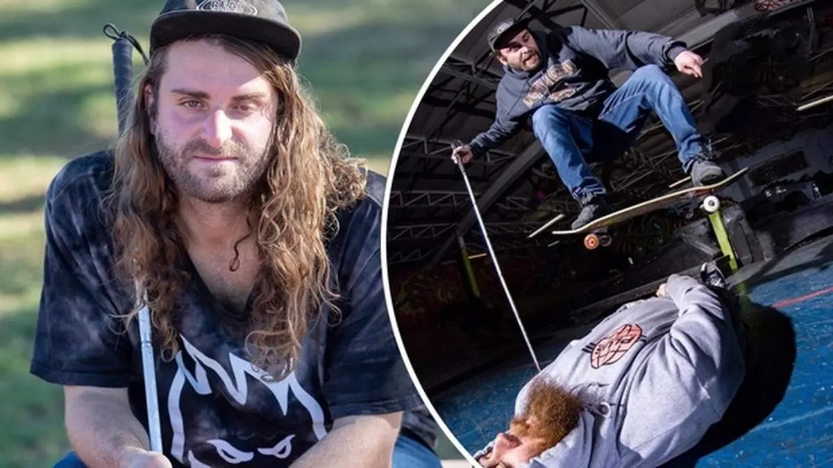 مهارت یک مرد نابینا در اسکیت سواری! + فیلم