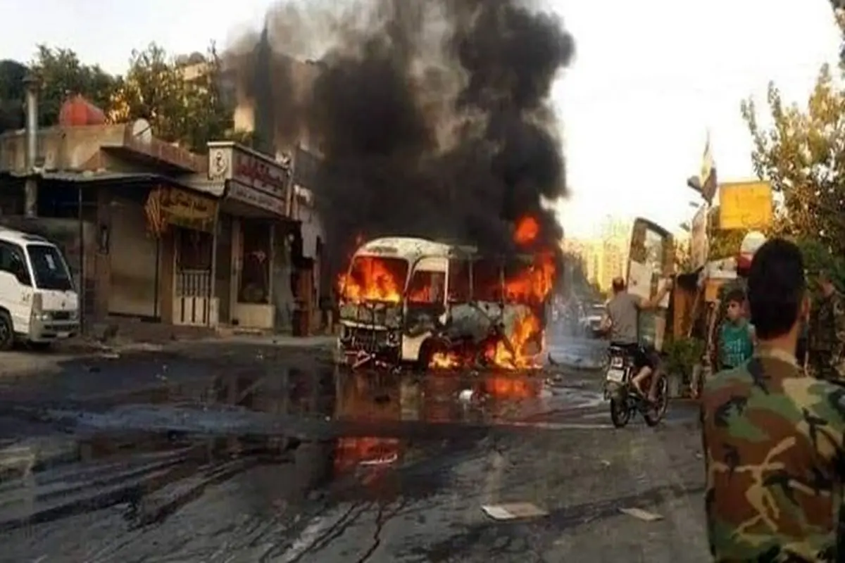 انفجاردر اتوبوس حامل نظامیان ارتش سوریه در دمشق+عکس