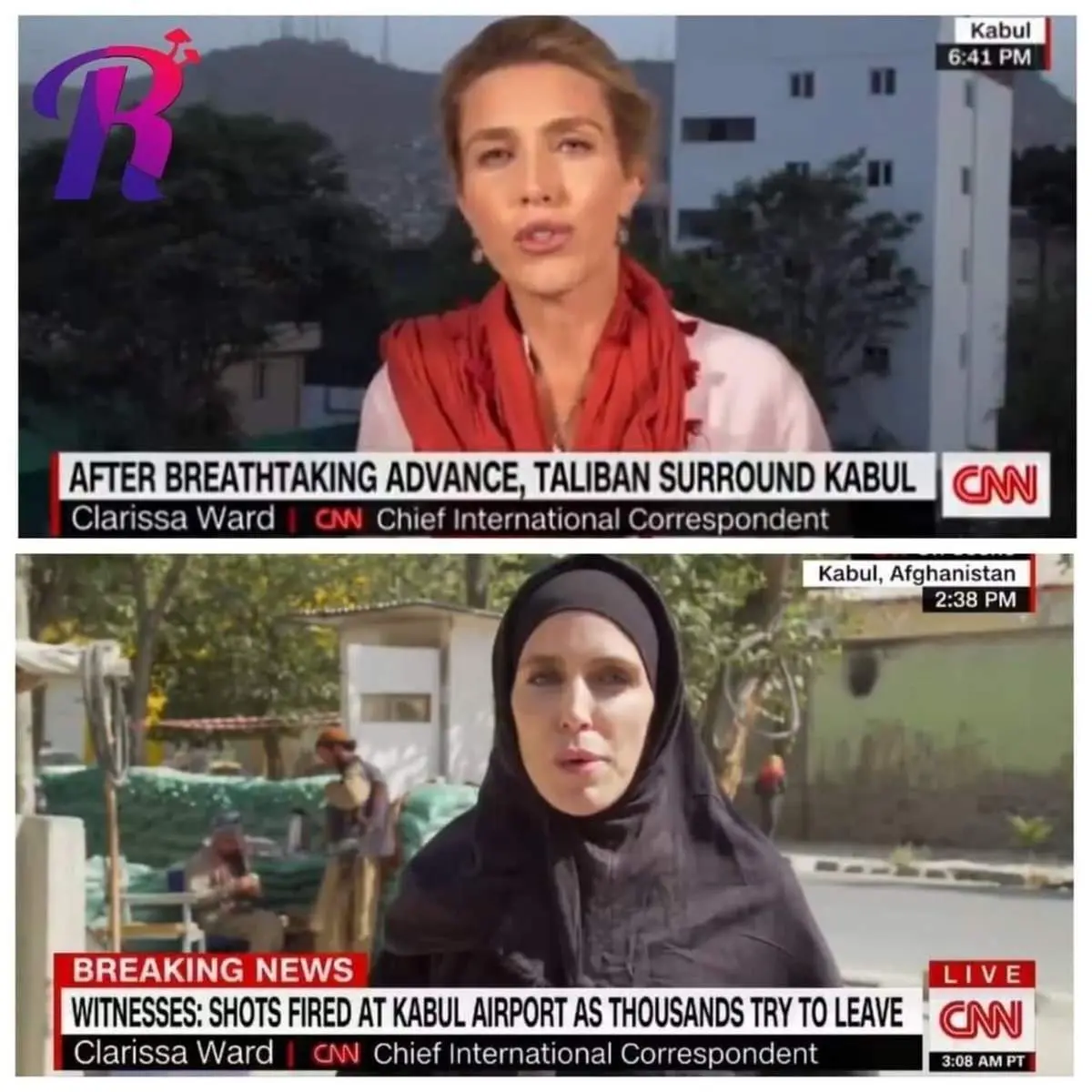 تصویری جالب از گزارشگر زن CNN در افغانستان قبل و بعد از حضور طالبان! + عکس