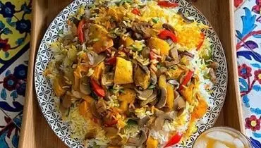 پلو مرغ و قارچ مجلسی، خوشمزه و ساده