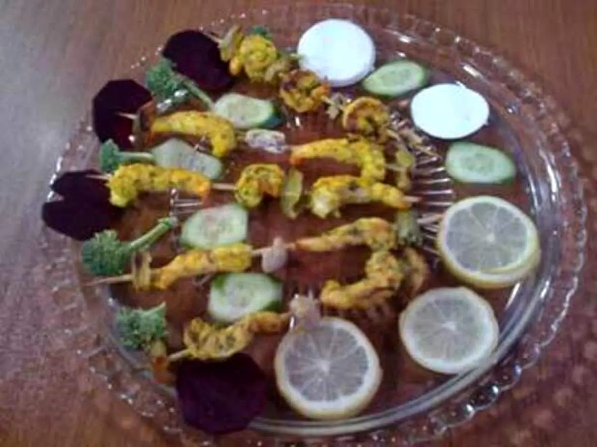 کباب میگو و سبزیجات