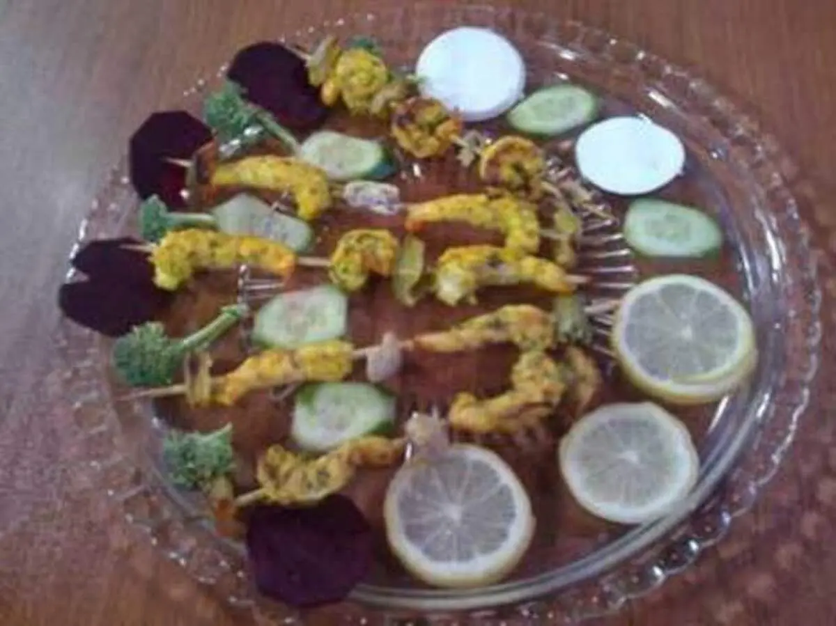 کباب میگو و سبزیجات