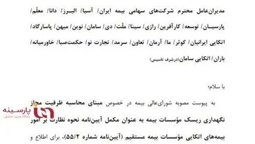 صدور بیمه نامه در چه شرایطی ممنوع شد؟/ حداکثر ظرفیت نگهداری مجاز موسسه بیمه از هر بیمه نامه تعیین شد+جزئیات
