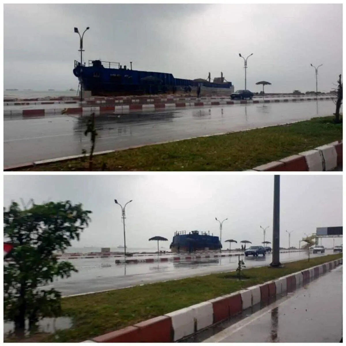 تصاویر ورود عجیب کشتی به وسط شهر بندرعباس!