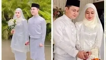 برگزاری عجیب و خبرساز جشن عروسی وسط سیلاب توسط زوج مالزیایی + فیلم