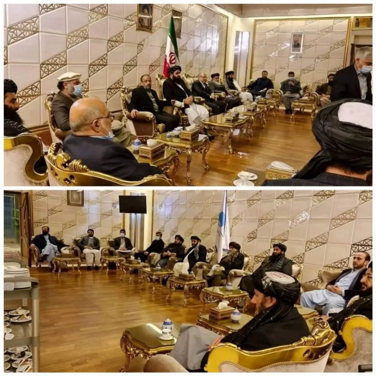 حضور هیات طالبان در تهران و سالن تشریفان فرودگاه امام به ریاست وزیر خارجه + عکس