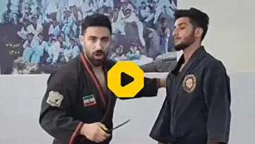 انجام حرکت خطرناک دفاع شخصی با چاقو در برنامه زنده!+فیلم