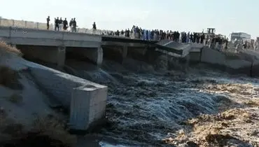 تخریب پل توکل آباد بر اثر سیلاب در ریگان + فیلم