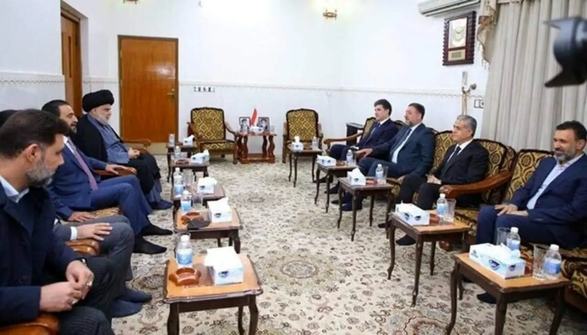 دیدار الحلبوسی و بارزانی با صدر در نجف/ تاکید مجدد رهبر جریان صدر بر عدم ائتلاف با مالکی