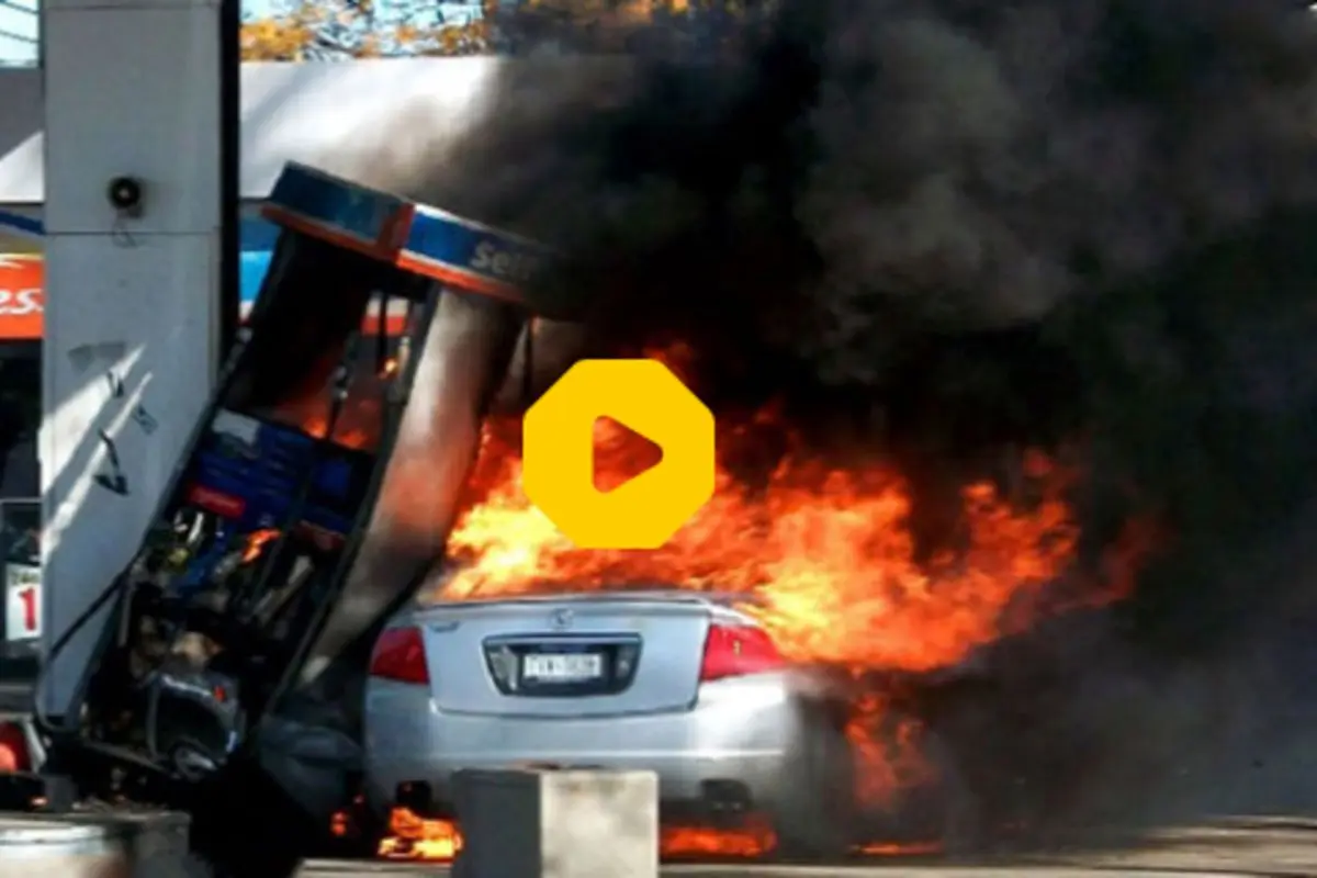 حواس‌پرتی و اشتباه فاجعه بار راننده خودرو در پمپ بنزین!+فیلم