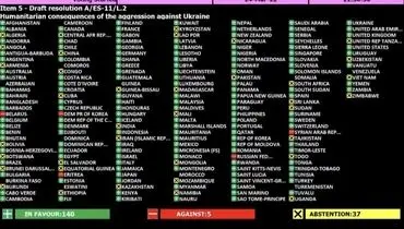 تصویب دومین قطعنامه سازمان ملل برای کمک به اوکراین رای ممتنع ایران / رای مخالف ۵ کشور