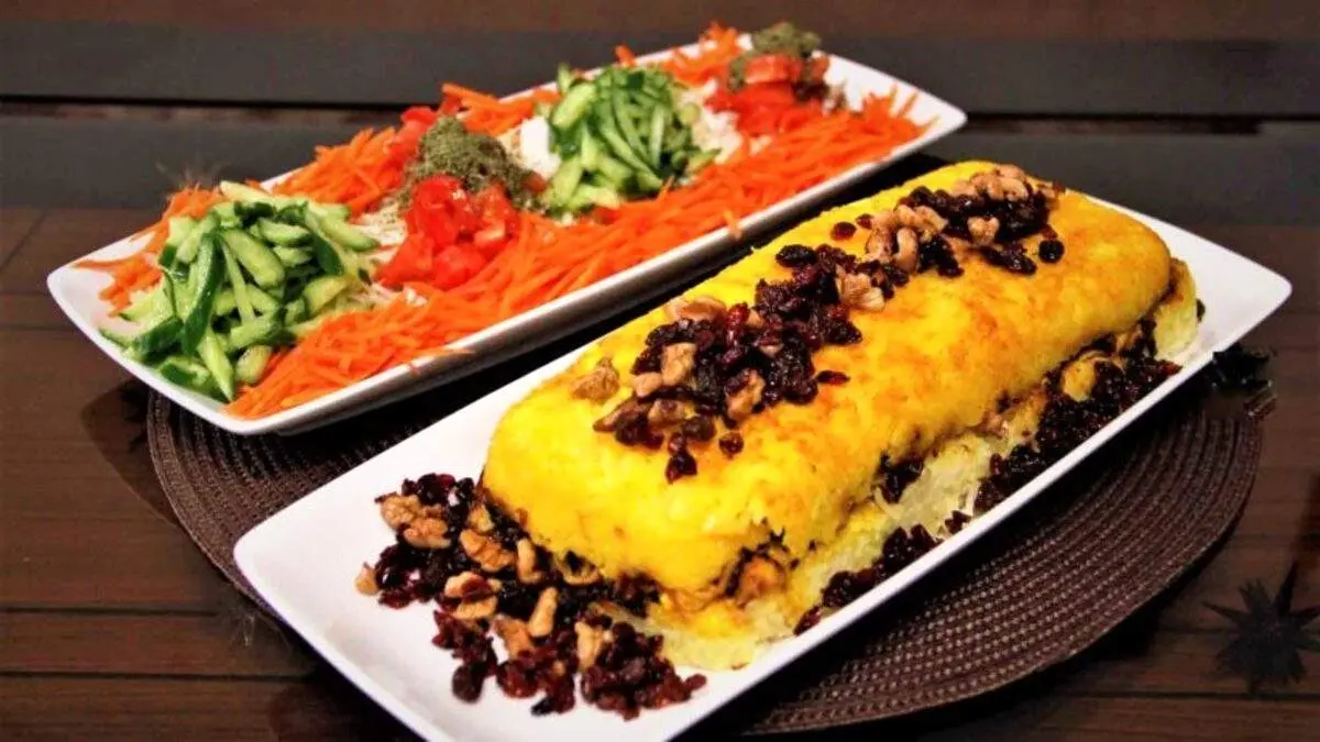 ته چین کشمش و لپه سمنان
