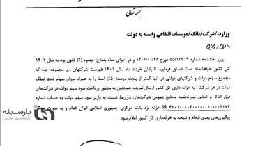 خزانه‌داری کل کشور خطاب به وزارتخانه‌ها، بانک‌ها و شرکت‌های دولتی: فهرست شرکت‌های زیرمجموعه را تا پایان خرداد ارائه کنید