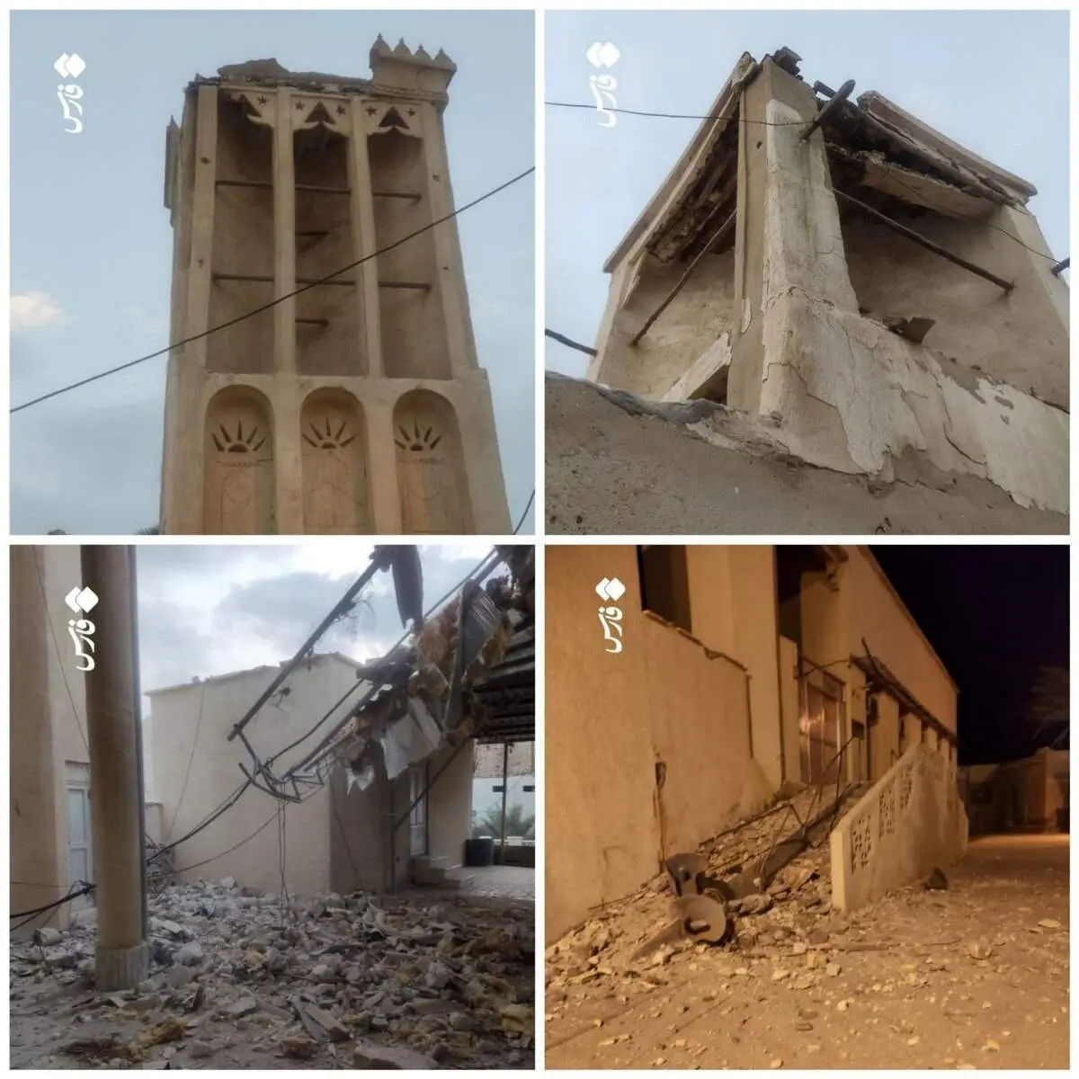 آسیب به بادگیرهای تاریخی منطقه لافت جزیره قشم بر اثر زمین‌لرزه دیشب