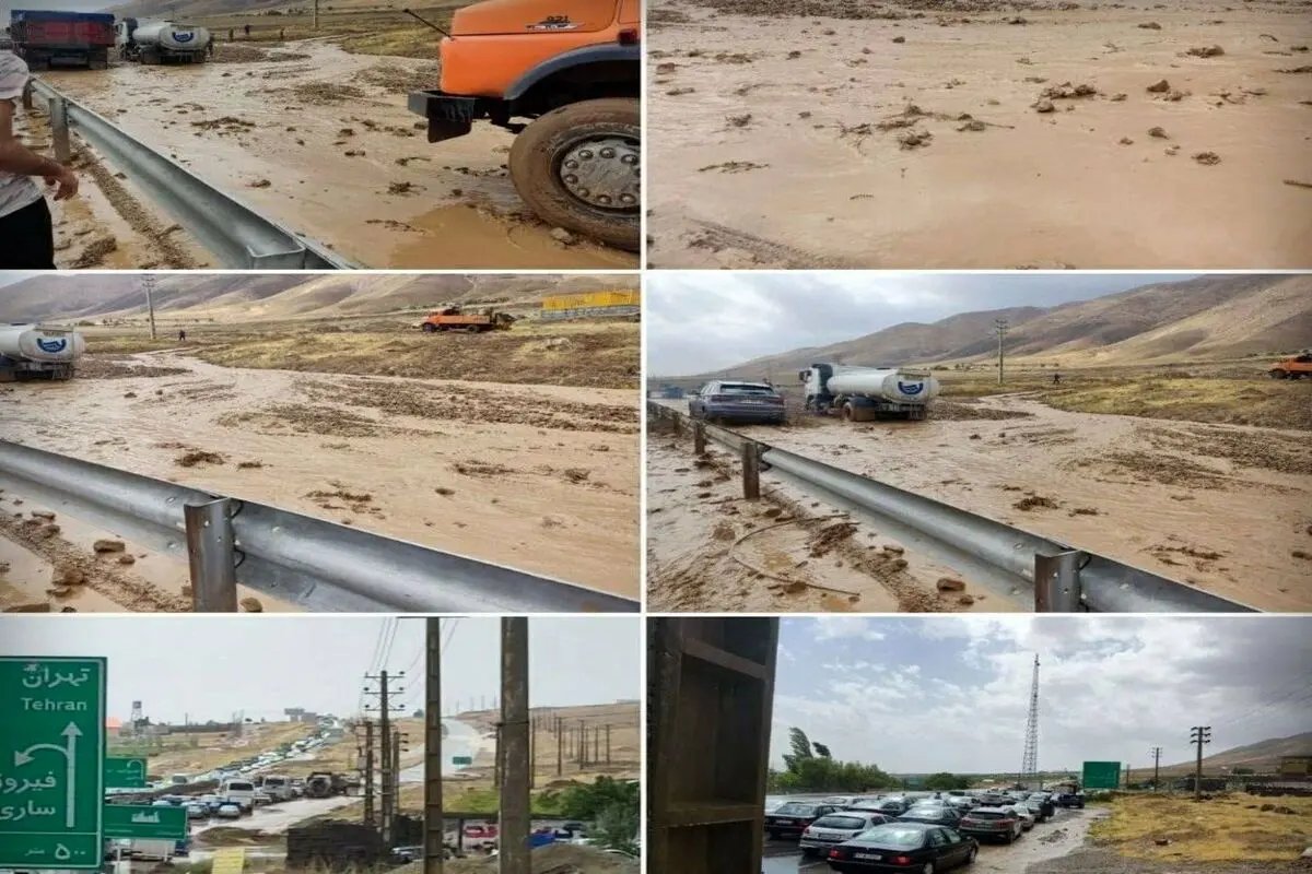 انسداد محور دماوند - فیروزکوه در پی جاری شدن سیلاب + فیلم
