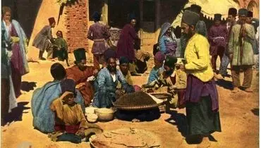 عکسی نایاب و رنگی از تاجر شیرازی نان و برنج در دوره قاجار