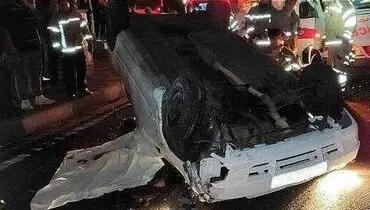 واژگونی هولناک پراید در بزرگراه امام علی + تصاویر