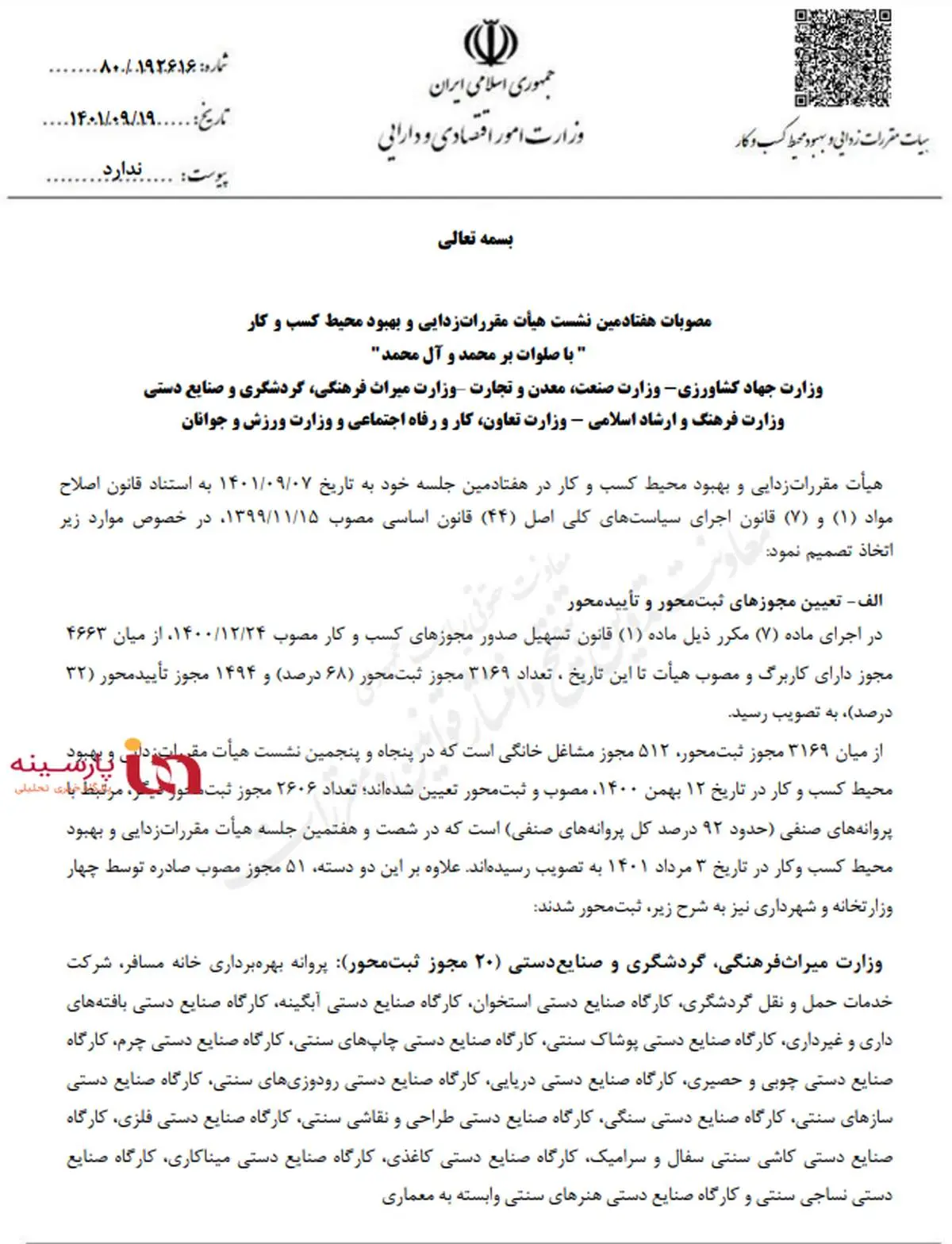 تازه‌ترین مصوبات هیات مقررات زدایی و بهبود محیط کسب و کار+سند/ مجوزهای ثبت محور و تایید محور تعیین تکلیف شدند