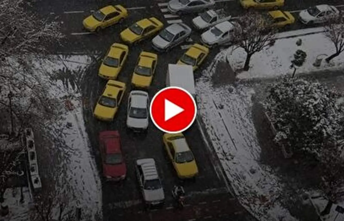 زمین‌گیر شدن خودروها در کولاک و برف+ فیلم