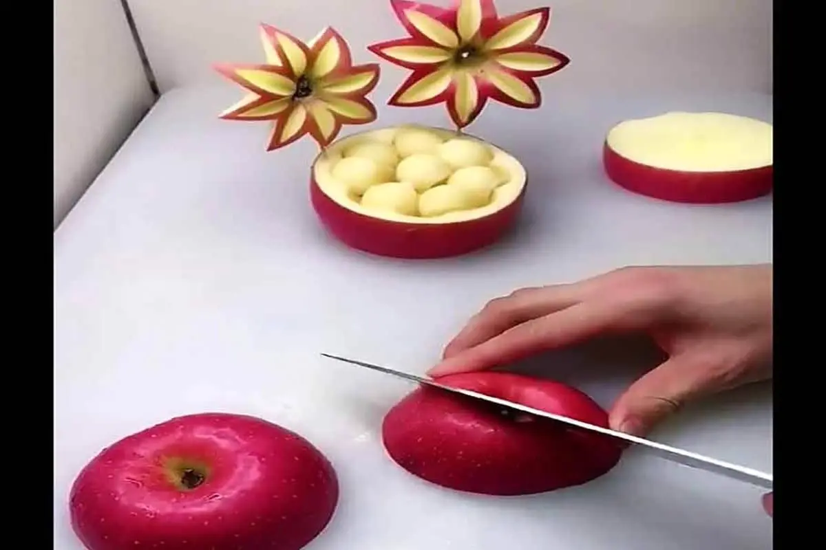 تزئین سبد میوه  با سیب + فیلم