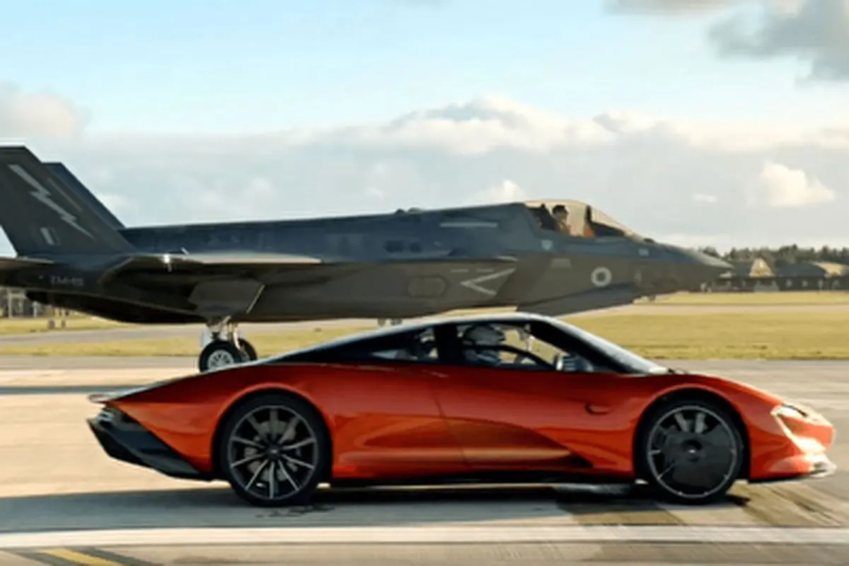 مسابقه سرعت جنگنده F35 با خودروی مک لارن+ فیلم