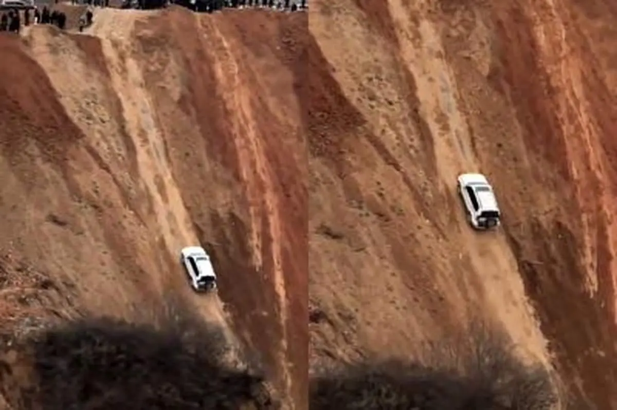 حرکت دیدنی راننده در صعود از صخره عمودی! + فیلم