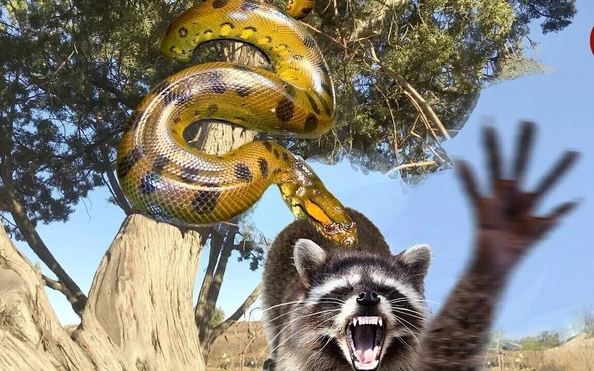 راکون قلدر، یک مار سمی را تکه تکه کرد و خورد!+ فیلم