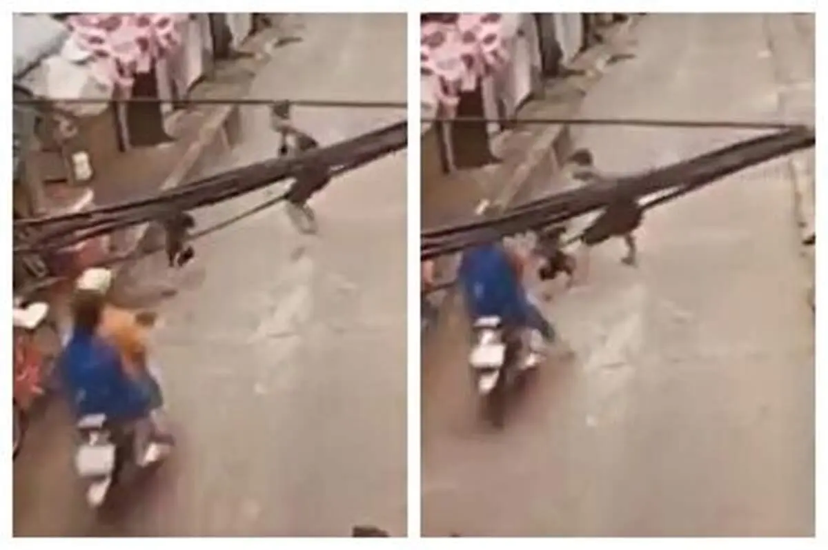 نجات لحظه آخری کودک توسط عابر پیاده + فیلم