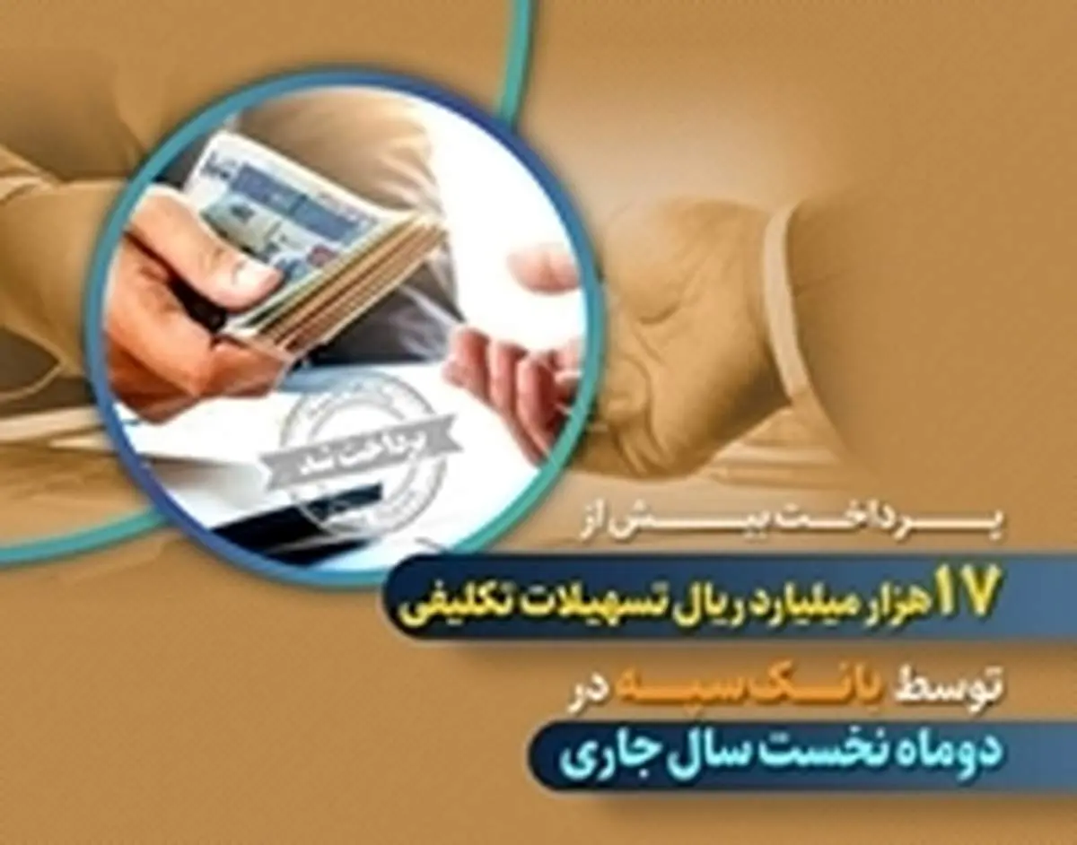 پرداخت بیش از ۱۷ هزار میلیارد ریال تسهیلات تکلیفی توسط بانک سپه در دوماه نخست سال جاری