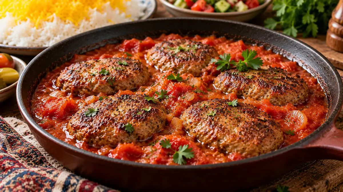 کباب تابه‌ای خانگی با طعم رستورانی / طرز تهیه آسان با سس گوجه ویژه