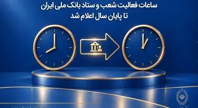 ساعات فعالیت شعب و ستاد بانک ملی ایران تا پایان سال اعلام شد

