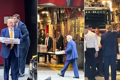 تبلیغ عجیب ترامپ برای انتخابات؛ بردن پیتزا برای آتش‌نشانان نیویورک!+ فیلم