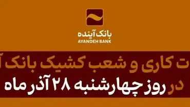 ساعت کاری و شعب کشیک بانک آینده در روز چهارشنبه 28 آذرماه اعلام شد