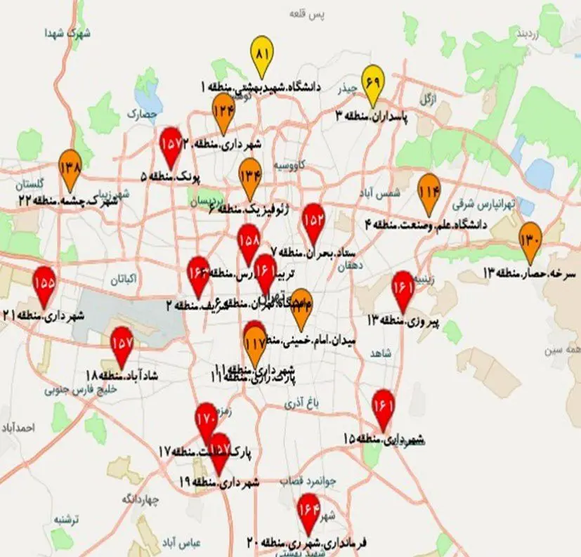 هوای اکثر مناطق تهران در وضعیت قرمز