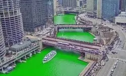 سبز شدن رودخانه شیکاگو به مناسبت روز سنت پاتریک+ فیلم