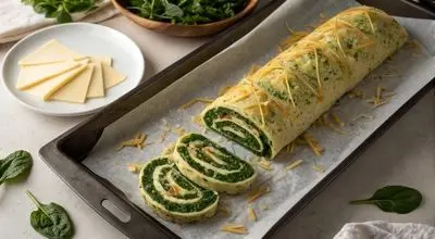 رولت اسفناج و پنیر خانگی؛ غذایی سبک با طعمی عالی