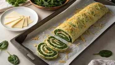 رولت اسفناج و پنیر خانگی؛ غذایی سبک با طعمی عالی