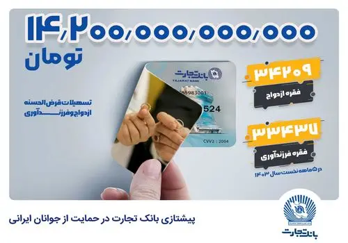 بانک تجارت پیشتاز حمایت از جوانان با اعطای بیش از ۱۷.۷ همت تسهیلات ازدواج و فرزندآوری

