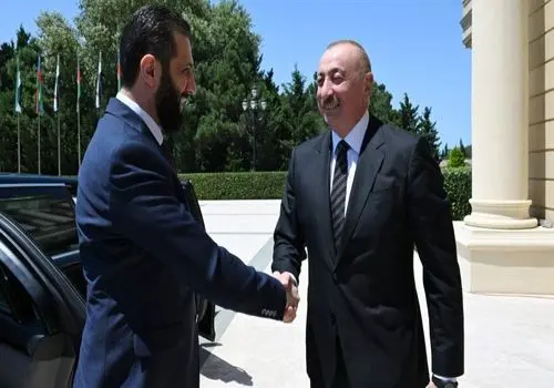 استقبال گرم علی‌اف از الجولانی+ تصاویر 