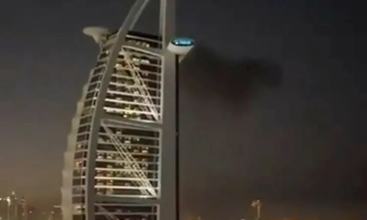 آتش سوزی درطبقات برج‌العرب امارات براثر اصابت پهباد+فیلم