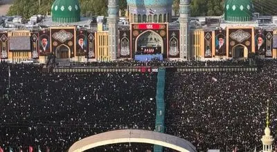 مراسم وداع با پیکر مطهر رهبر شهید انقلاب در مسجد جمکران