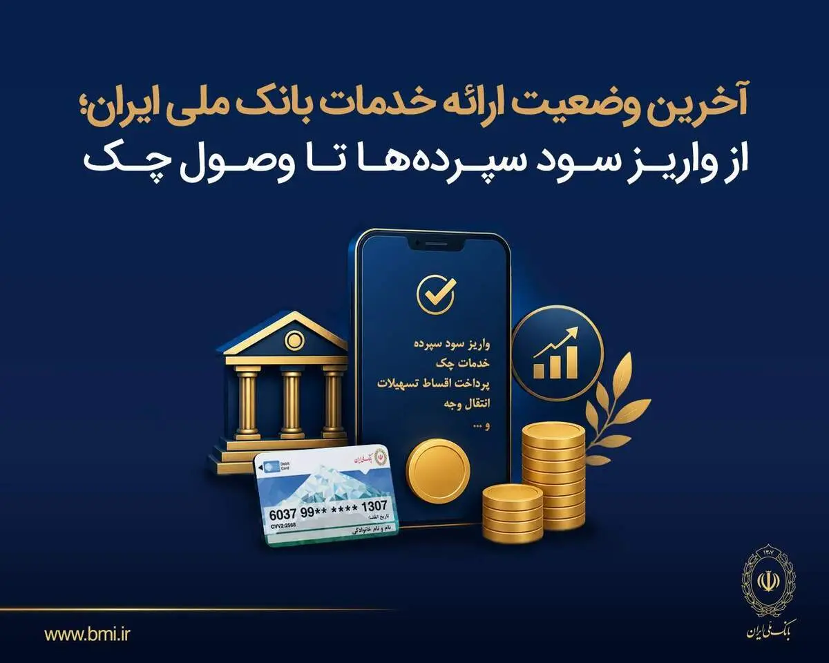 آخرین وضعیت ارائه خدمات بانک ملی ایران؛ از واریز سود سپرده ها تا وصول چک