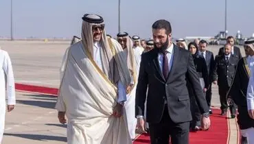 اسکورت سنگین امیر قطر در دیدار با الجولانی + فیلم

