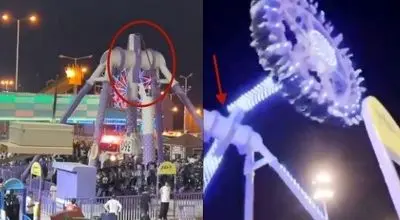 حادثه دلخراش در وسیله بازی ۳۶۰ درجه؛ میله مرکزی به دو نیم تقسیم شد! + ویدیو